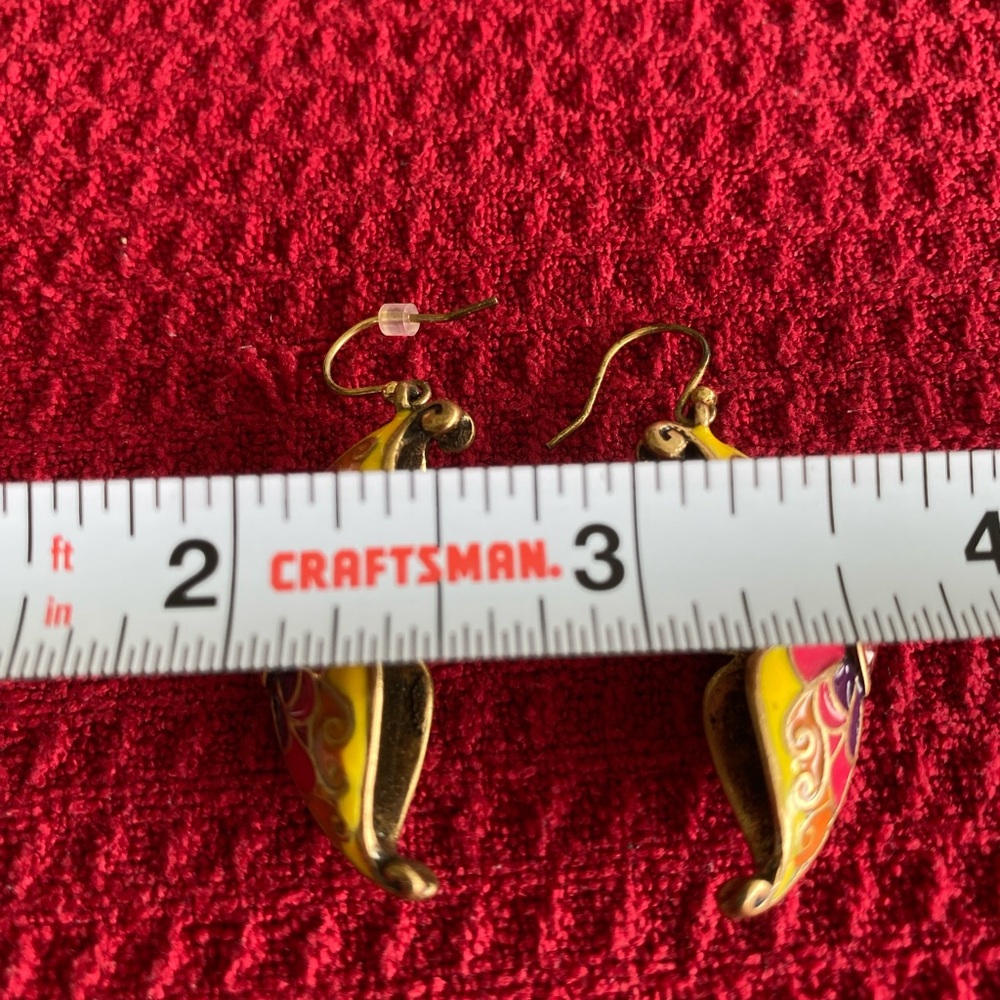EUC Butterflies Cloisonné Gold Tone Earrings - Picture 5 of 6